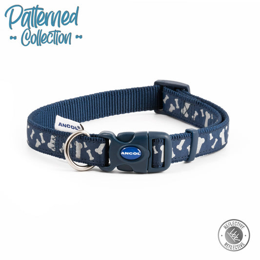 Patterned Collection Collar : Reflective Bones (Navy)
